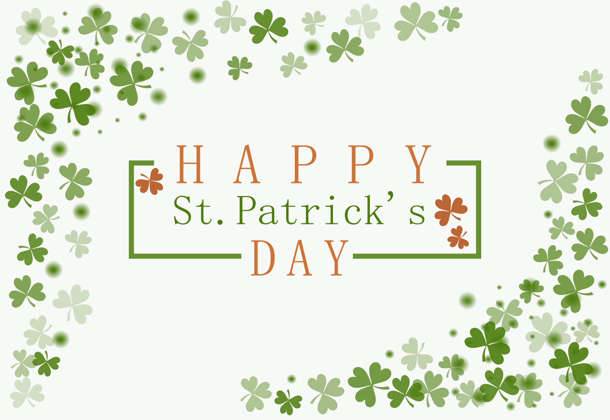 St. Patrick’s Day greeting card with frame of clover leaves on a white background. Can be used as invitation, banner, flyer. Festive spring theme. National Spring Festival of Ireland.